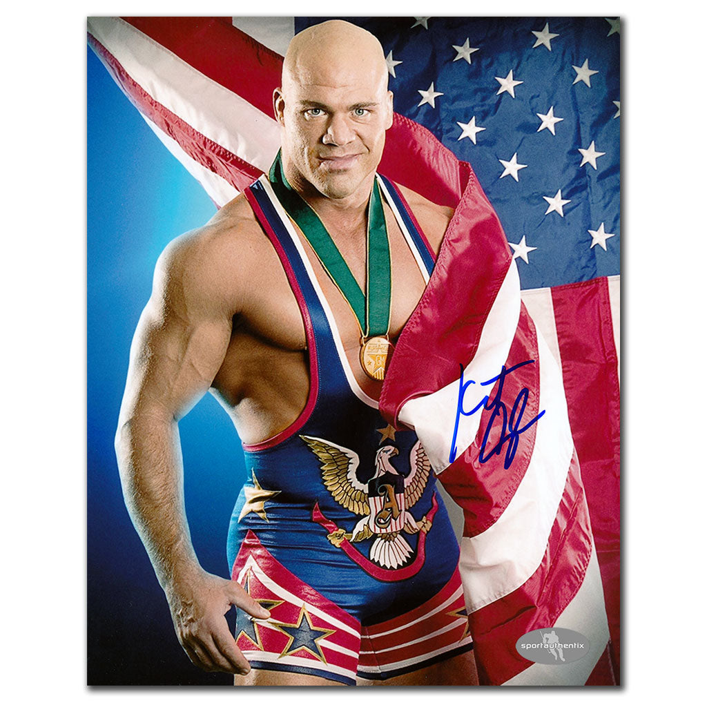 Kurt Angle WWE Wrestling AMERICAN FLAG Autographed 8x10