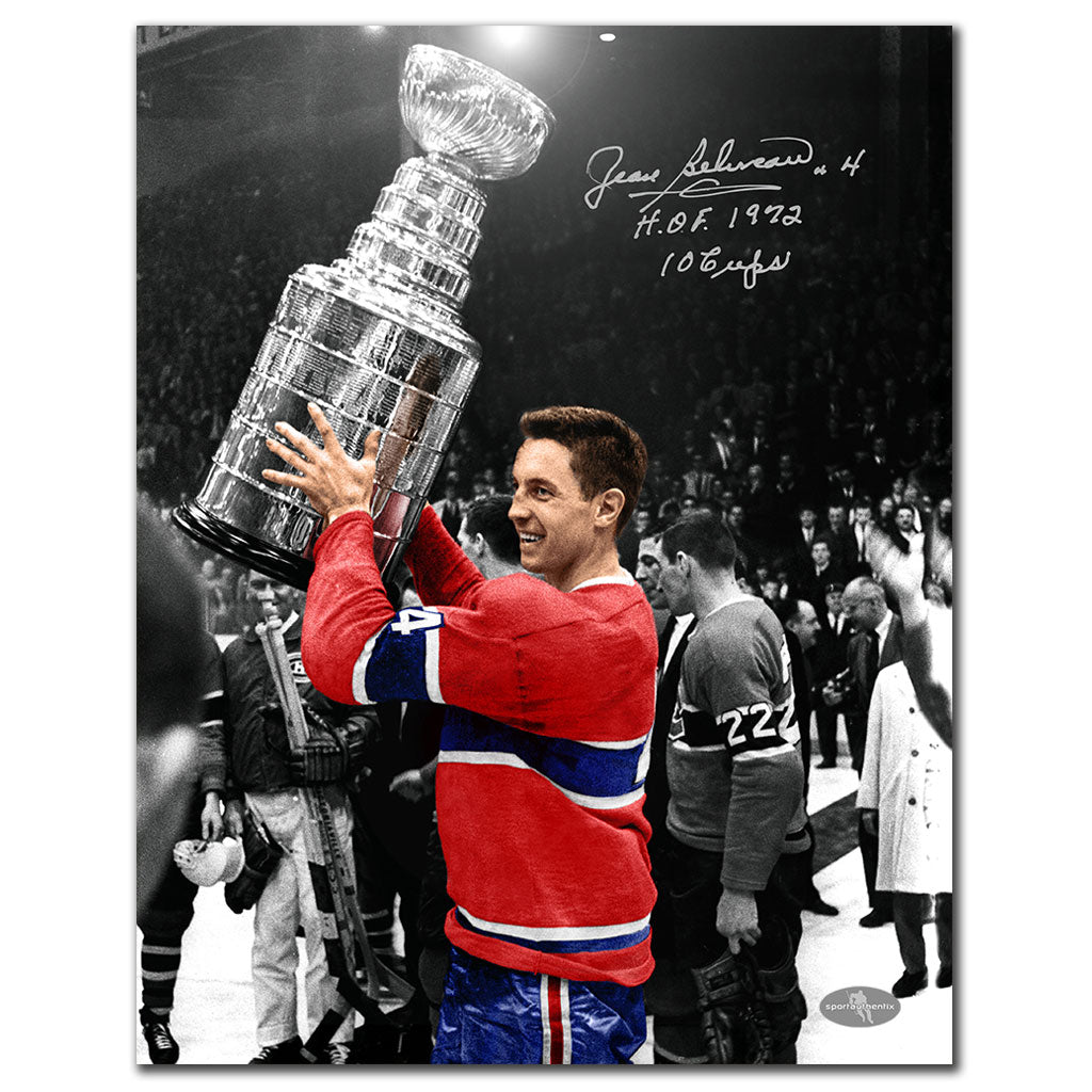 Jean Beliveau Montreal Canadiens 1965 Stanley Cup Autographed 11x14 - Sport Authentix Inc