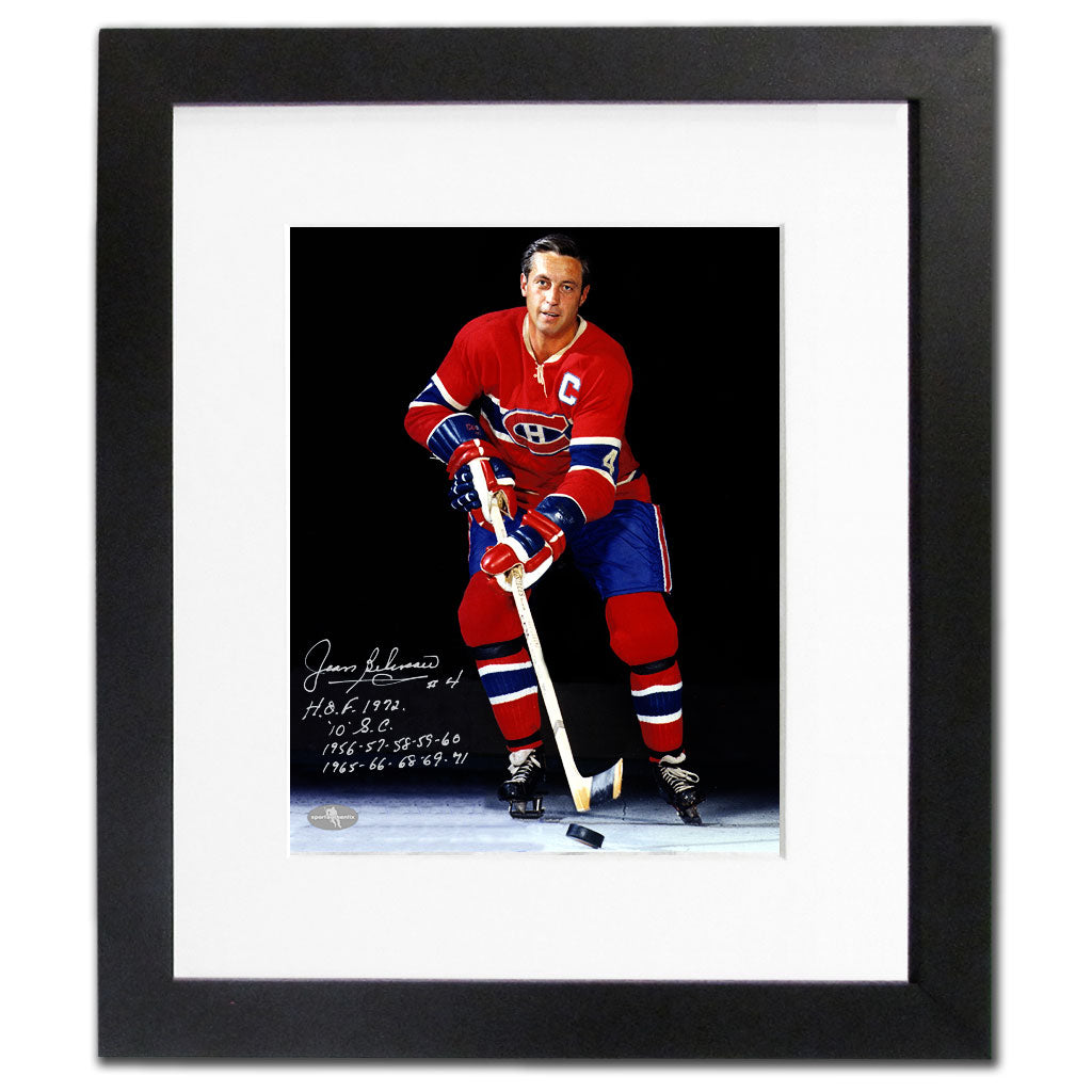 Jean Beliveau Montreal Canadiens 10 STANLEY CUPS Autographed 19x22 Frame - Sport Authentix Inc