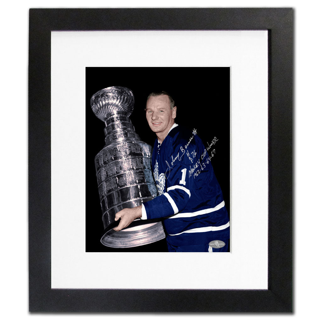 Johnny Bower Toronto Maple Leafs HOF STANLEY CUPS Autographed 19x22 Frame - Sport Authentix Inc