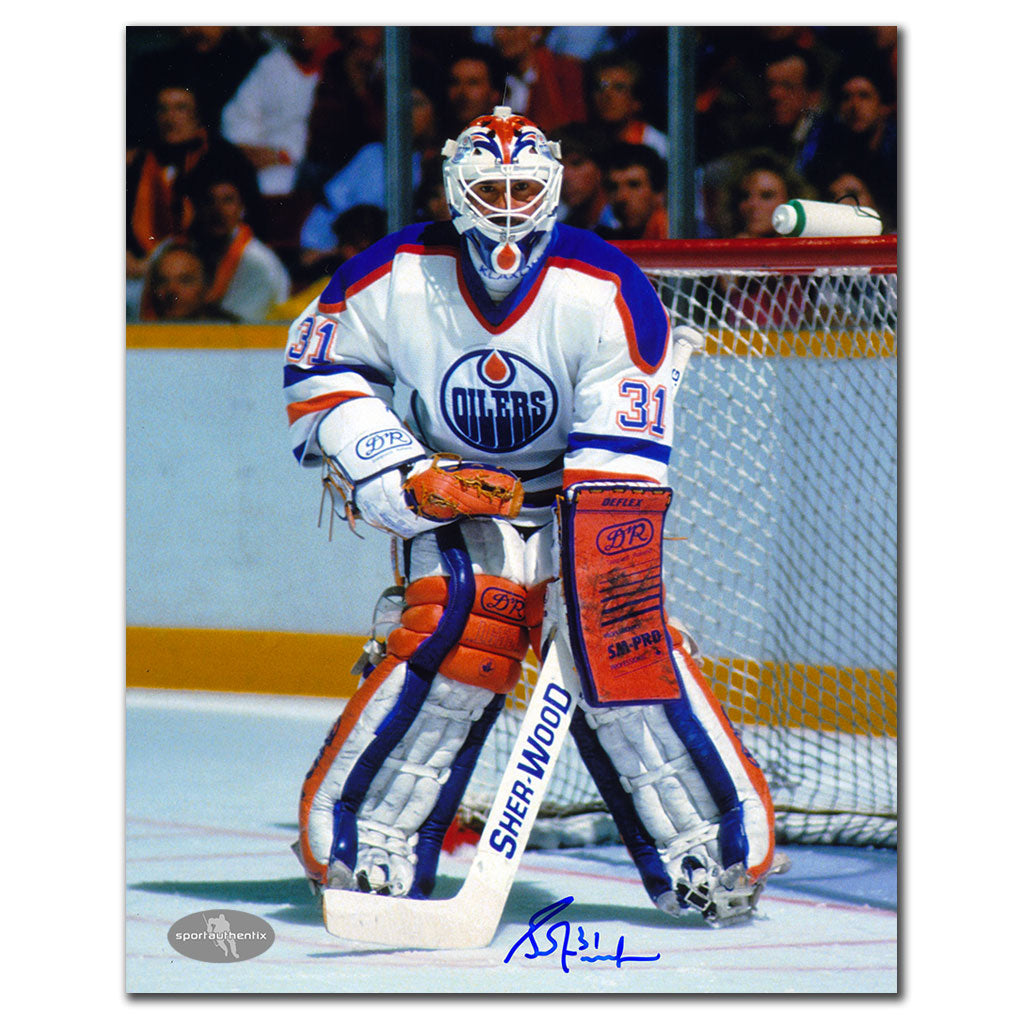 Grant Fuhr Edmonton Oilers WHITE JERSEY Autographed 8x10 - Sport Authentix Inc
