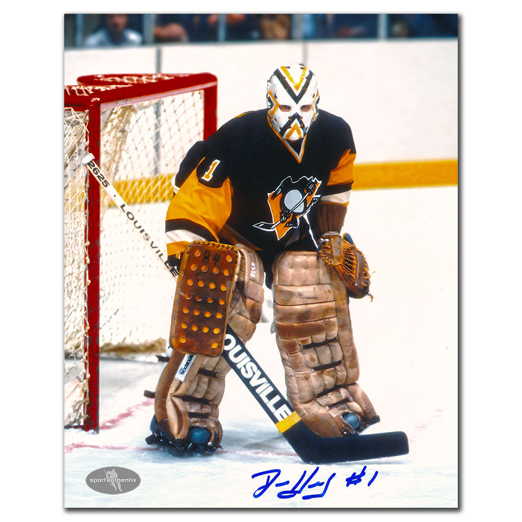 Denis Herron Pittsburgh Penguins ACTION Autographed 8x10 - Sport Authentix Inc