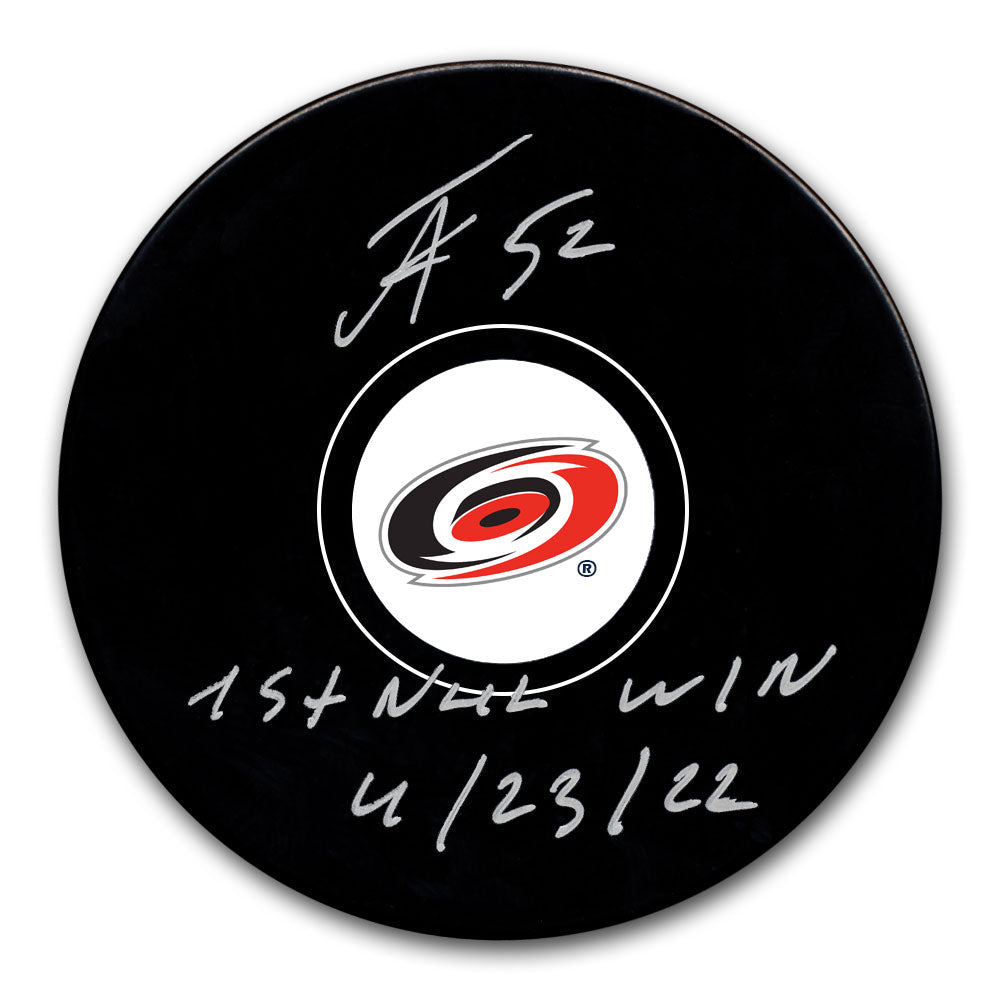 Pyotr Kochetkov Carolina Hurricanes 1st NHL Win 4/23/22 Autographed Puck