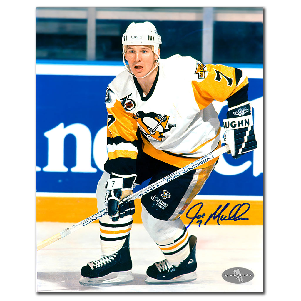 Joe Mullen Pittsburgh Penguins WHITE JERSEY Autographed 8x10 - Sport Authentix Inc