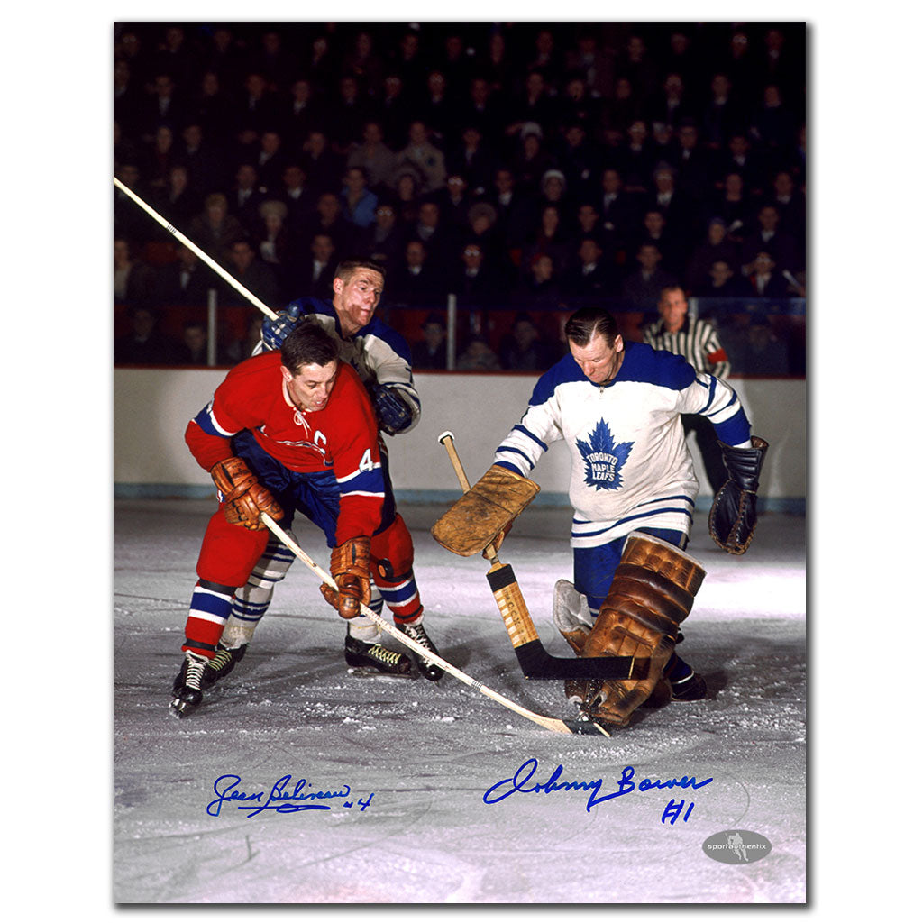 Jean Beliveau vs Johnny Bower Dual Autographed 11x14 Photo - Sport Authentix Inc