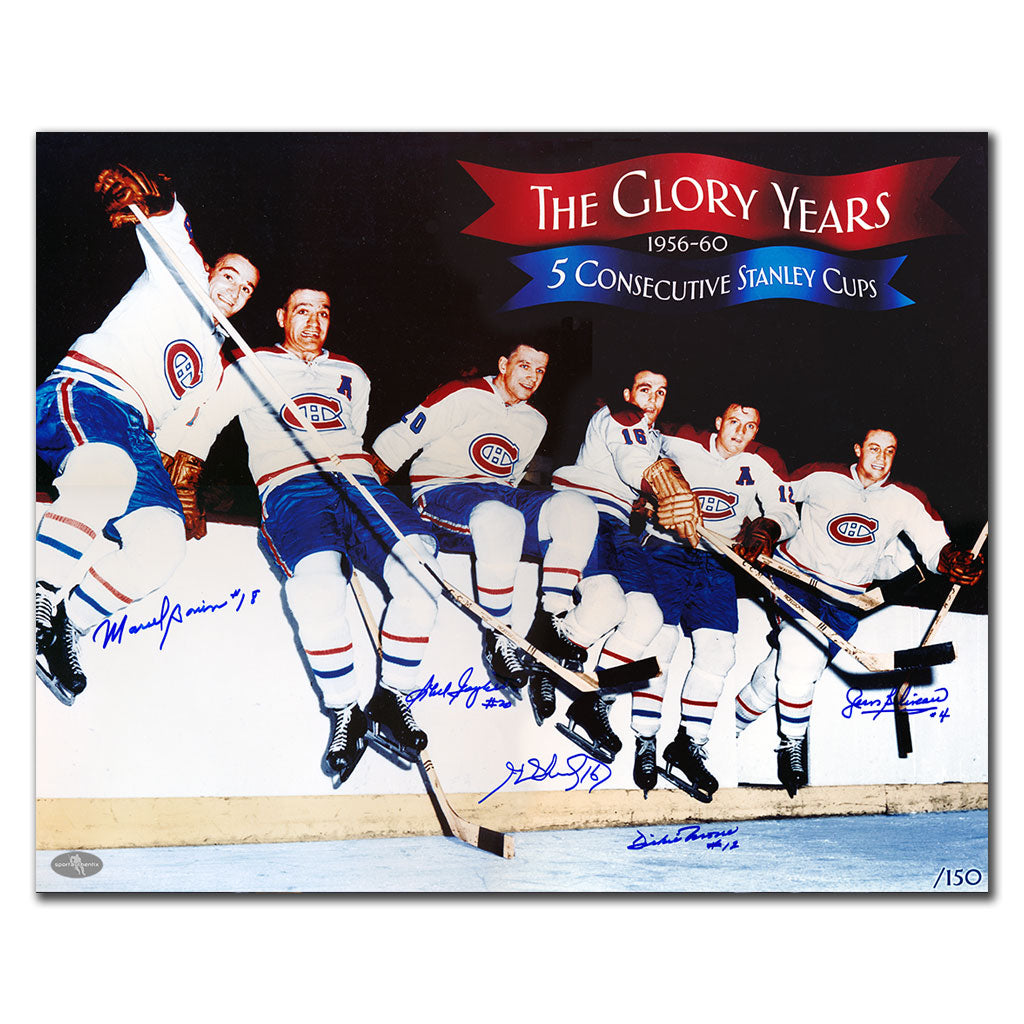 Jean Beliveau Henri Richard Dickie Moore Marcel Bonin Phil Goyette Montreal Canadiens GLORY YEARS Autographed 16x20