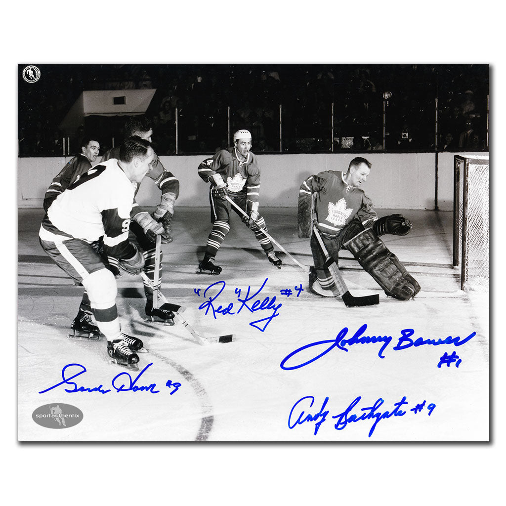Gordie Howe vs Red Kelly Andy Bathgate & Johnny Bower Autographed 8x10 Photo
