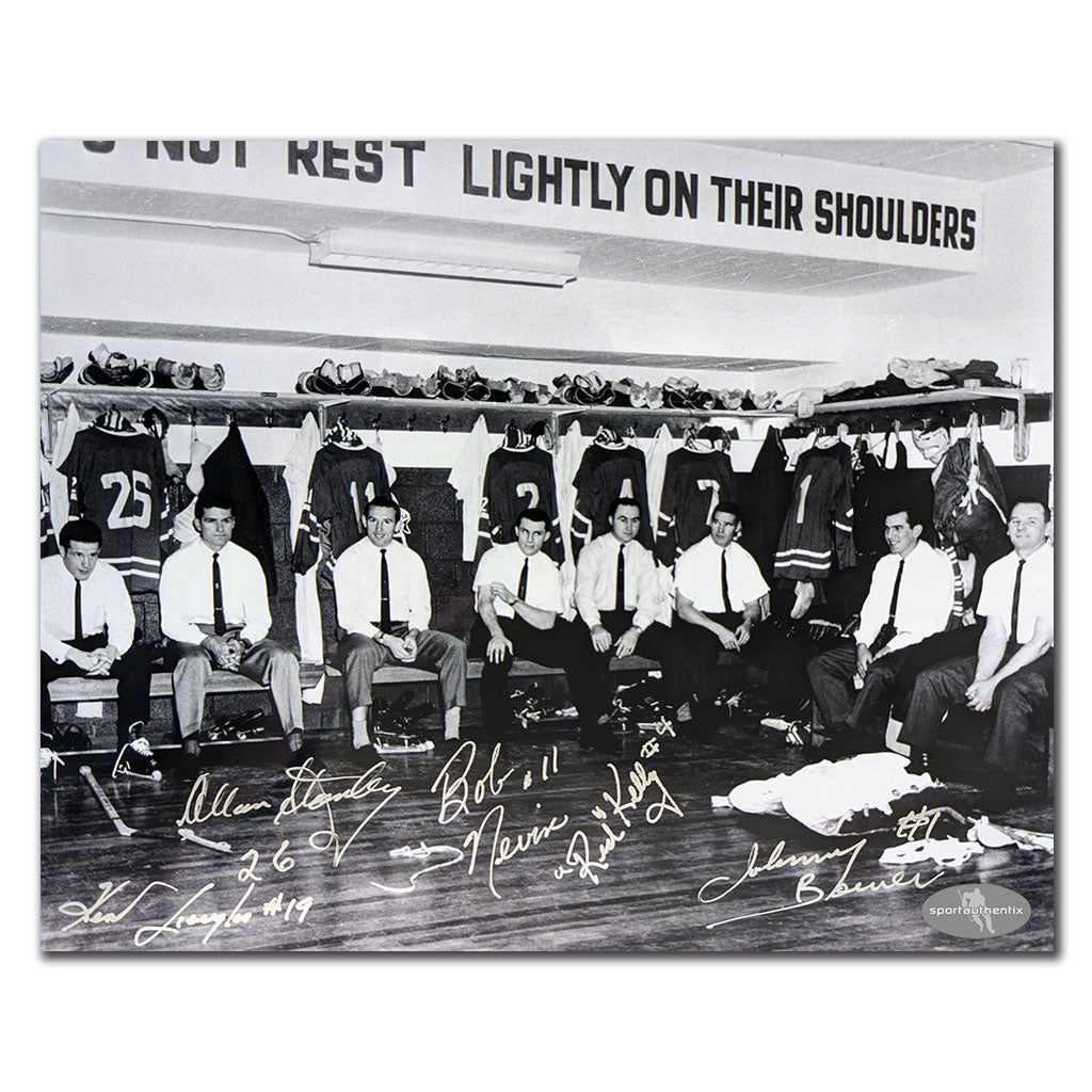 Allan Stanley Red Kelly Johnny Bower Bob Nevin & Kent Douglas Toronto Maple Leafs Autographed 8x10 Photo