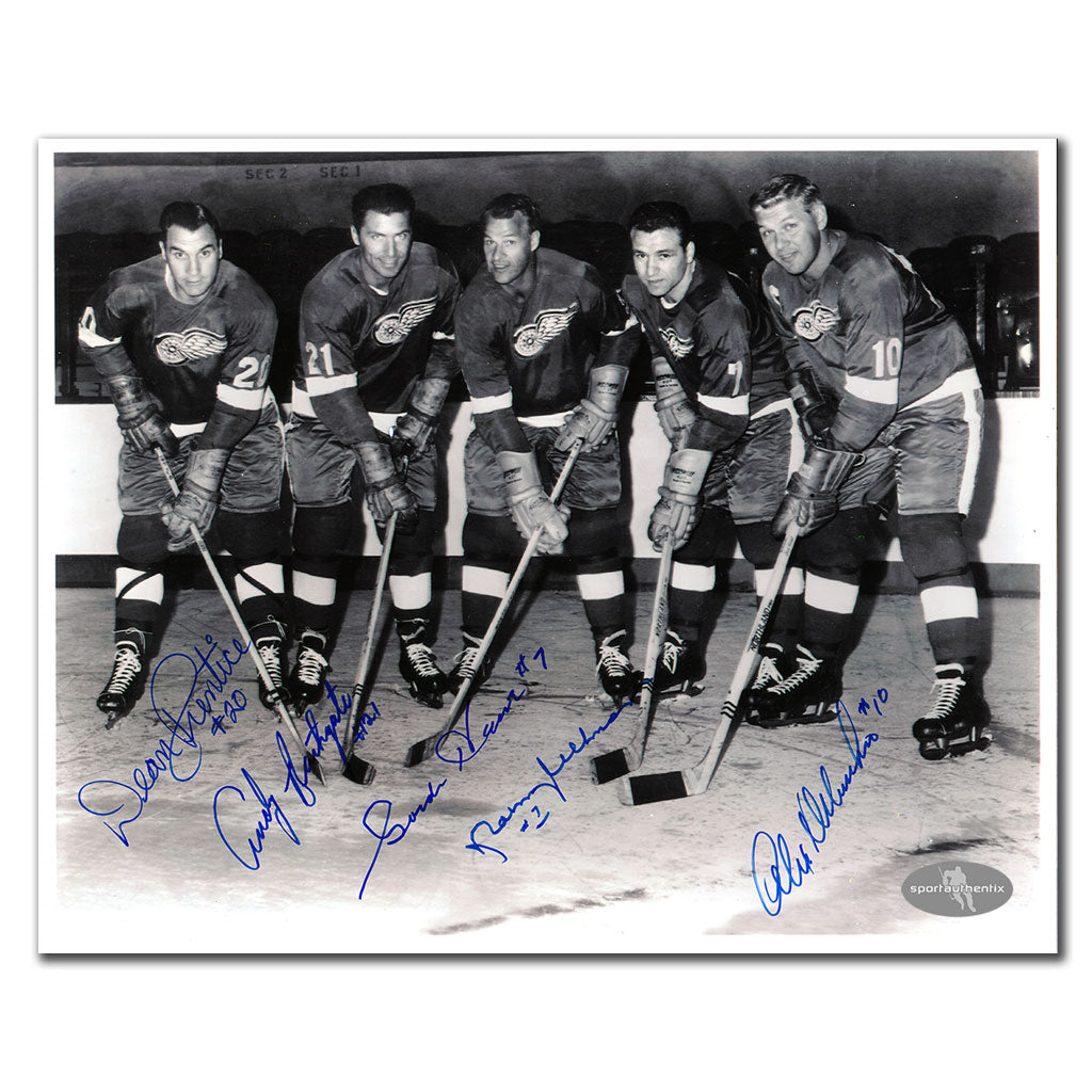 Gordie Howe, Andy Bathgate, Norm Ullman, Alex Delvecchio & Dean Prentice Detroit Red Wings Autographed 8x10 Photo