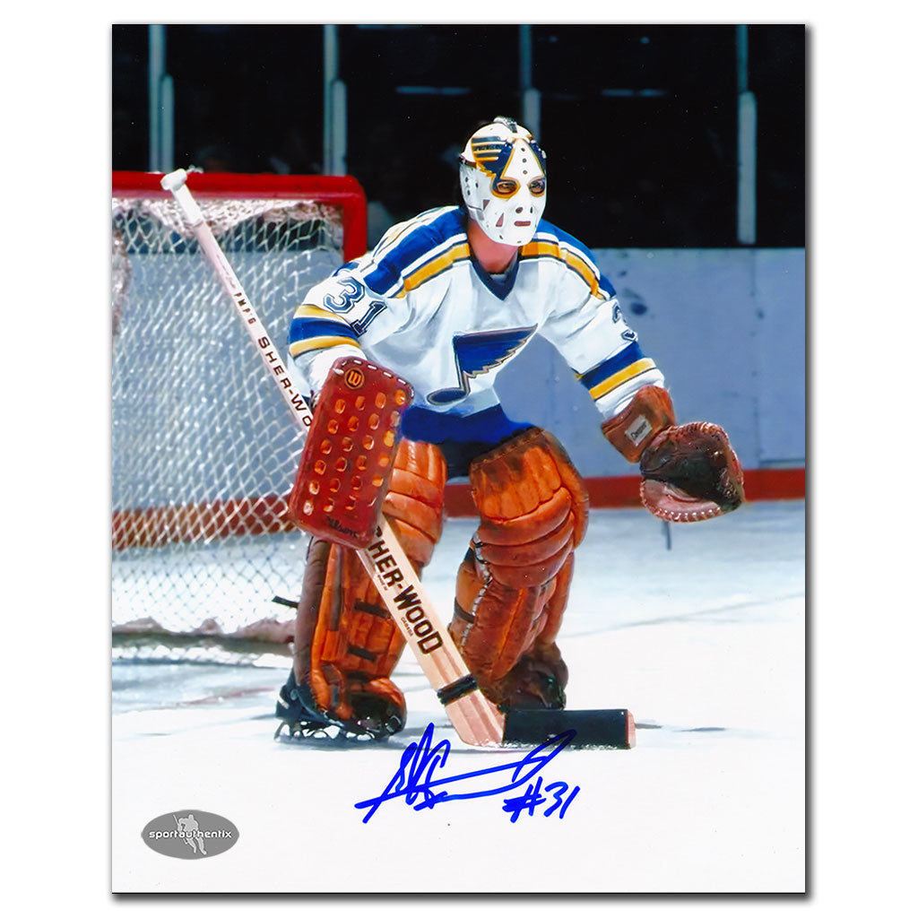 Ed Staniowski St. Louis Blues WHITE JERSEY Autographed 8x10 - Sport Authentix Inc