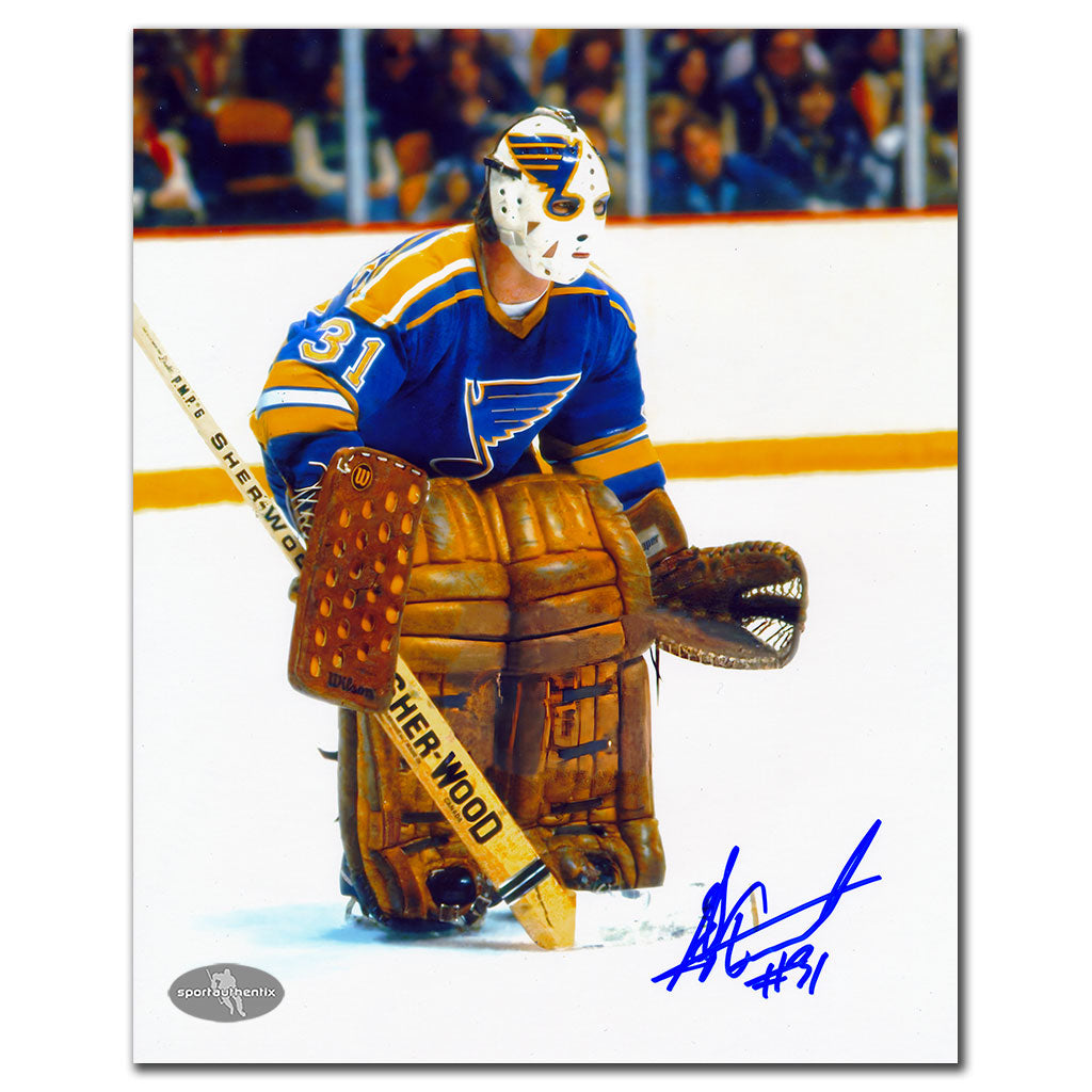 Ed Staniowski St. Louis Blues BLUE JESRSEY Autographed 8x10 - Sport Authentix Inc