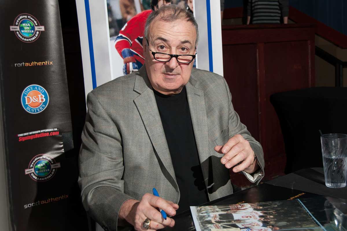 Guy Lapointe and Rod Langway signing autographs at Dave & Buster's Toronto, Ontario, January 2014