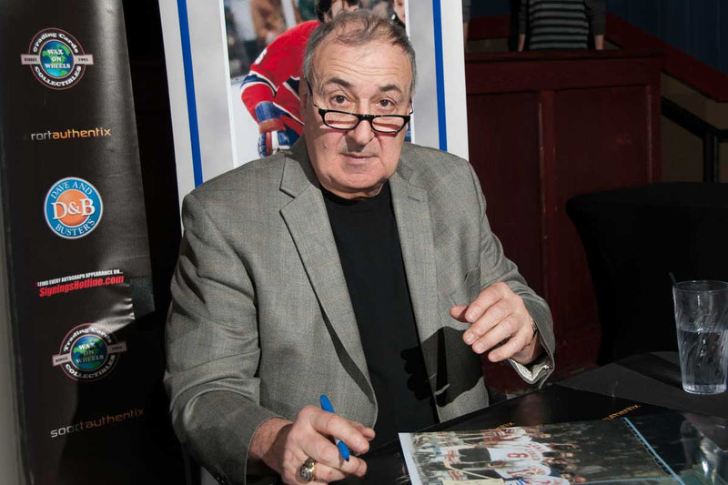 Guy Lapointe and Rod Langway signing autographs at Dave & Buster's Toronto, Ontario, January 2014