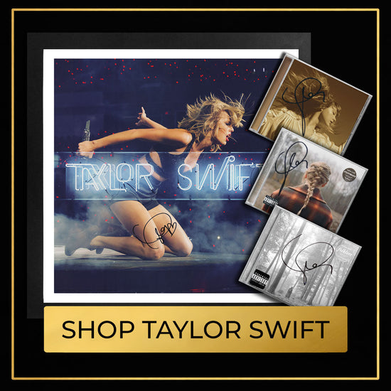 Signed Taylor Swift memorabilia collection featuring autographed entertainment collectibles