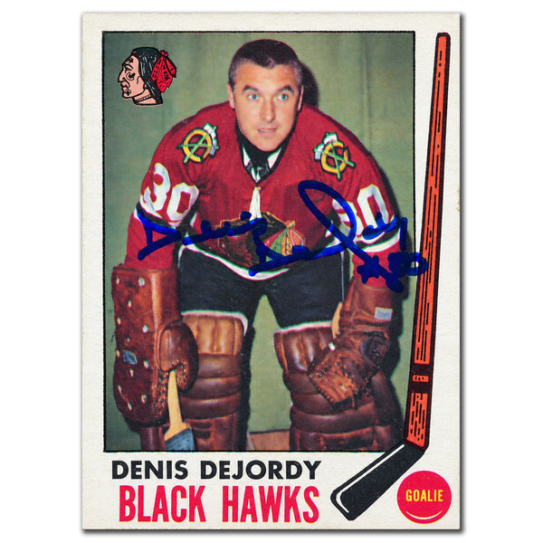 Denis DeJordy autographed 1969-70 Topps hockey card #66 featuring the Chicago Blackhawks goaltender