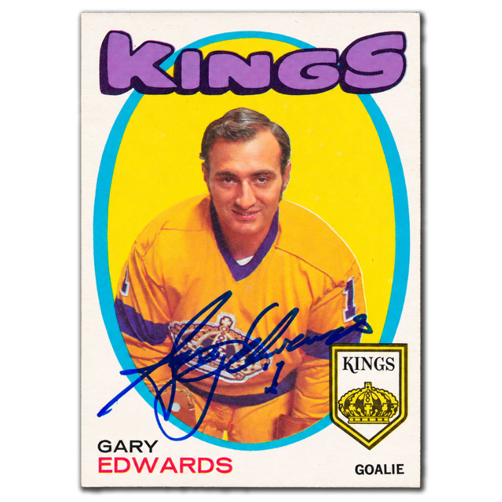 Gary Edwards autographed 1971-72 O-Pee-Chee OPC Los Angeles Kings rookie hockey card #155