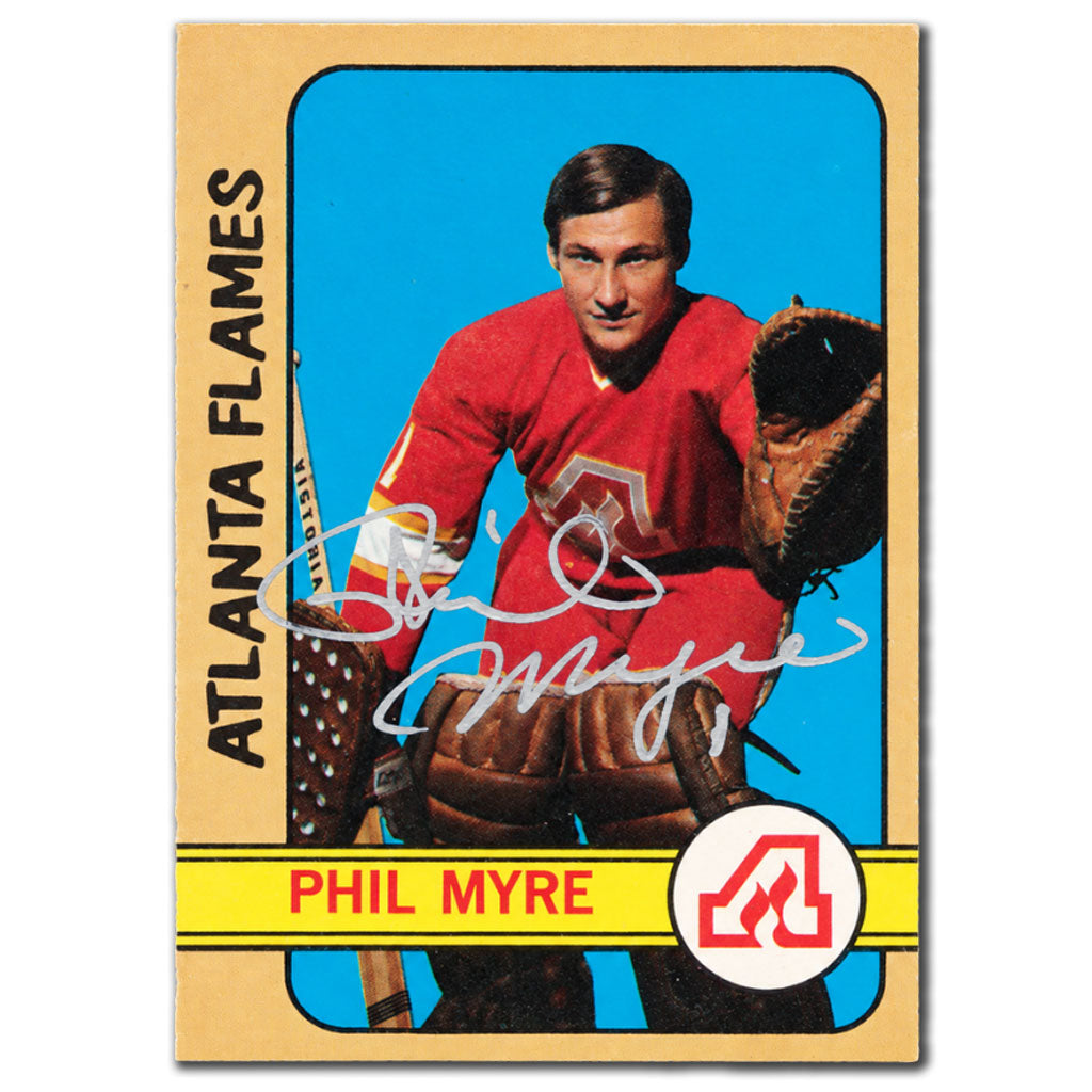 Phil Myre autographed 1972-73 O-Pee-Chee OPC Atlanta Flames rookie hockey card #43