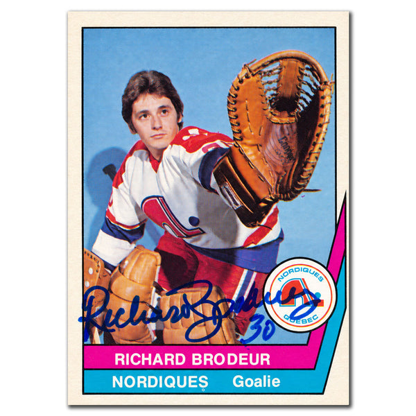 Richard Brodeur autographed 1977-78 O-Pee-Chee OPC Quebec Nordiques WHA rookie hockey card #39