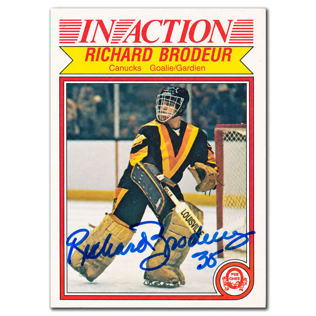 Richard Brodeur autographed 1982-83 O-Pee-Chee OPC Vancouver Canucks hockey card #340