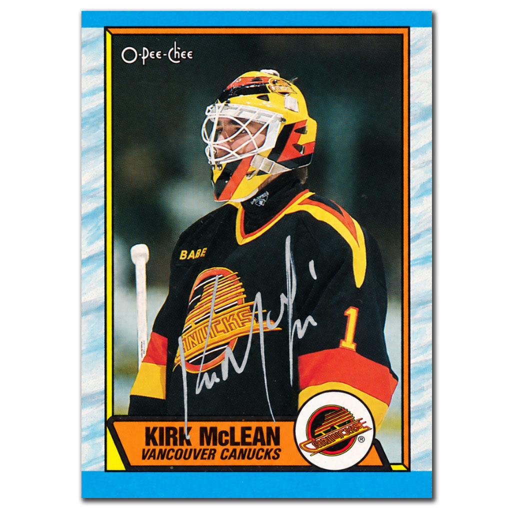 Kirk McLean autographed 1989-90 O-Pee-Chee OPC Vancouver Canucks rookie hockey card #61