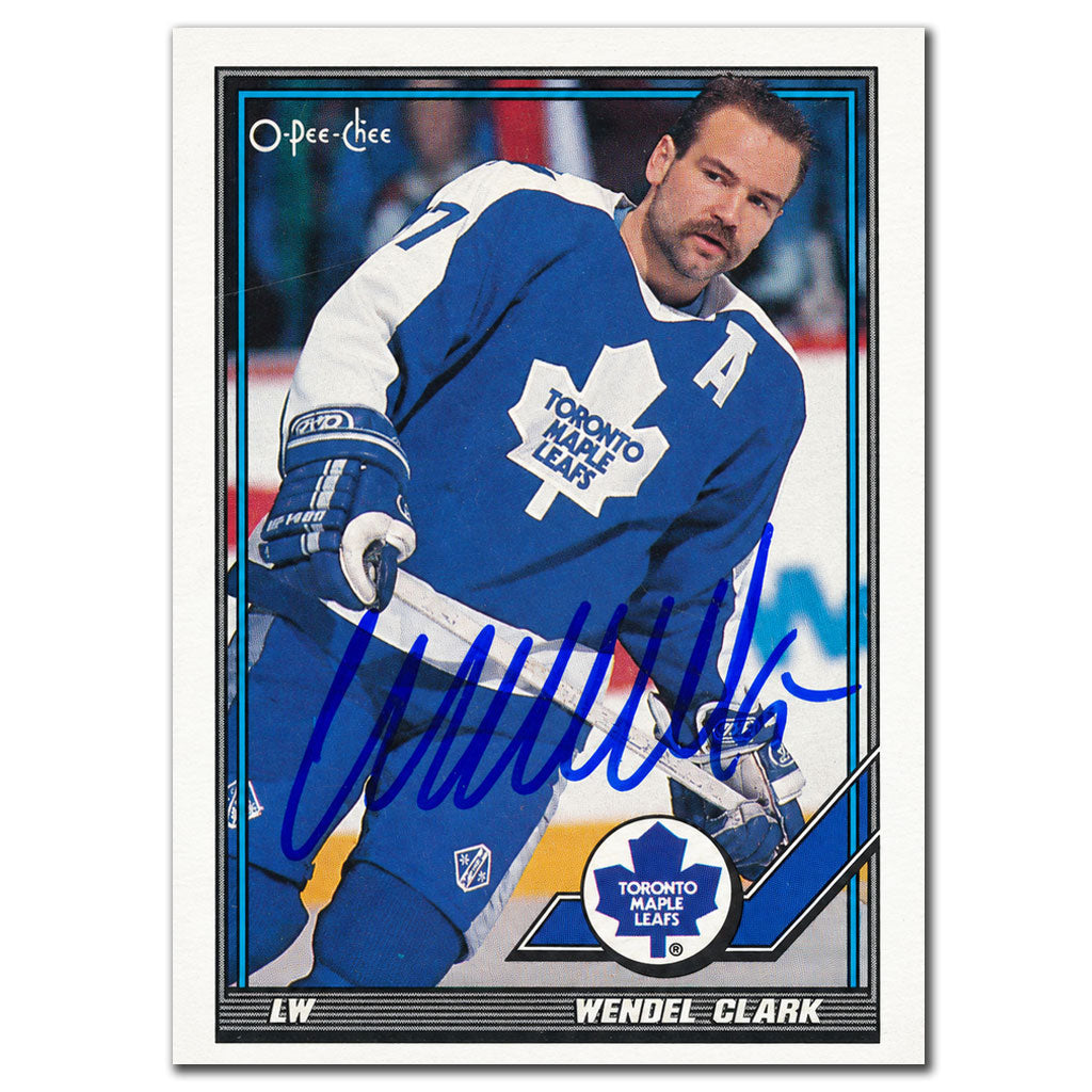 Wendel Clark autographed 1991-92 O-Pee-Chee OPC hockey card #464 featuring the Toronto Maple Leafs captain