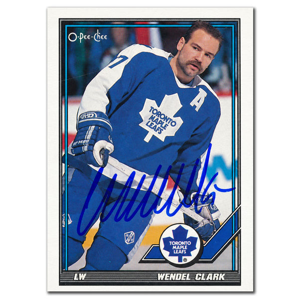 Wendel Clark autographed 1991-92 O-Pee-Chee OPC hockey card #464 featuring the Toronto Maple Leafs captain