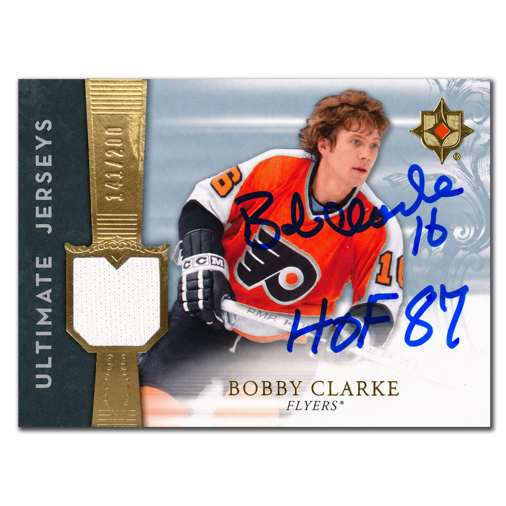 Bobby Clarke autographed 2006-07 Upper Deck Ultimate Collection Philadelphia Flyers Ultimate Jerseys hockey card #UJ-BC numbered 141/200