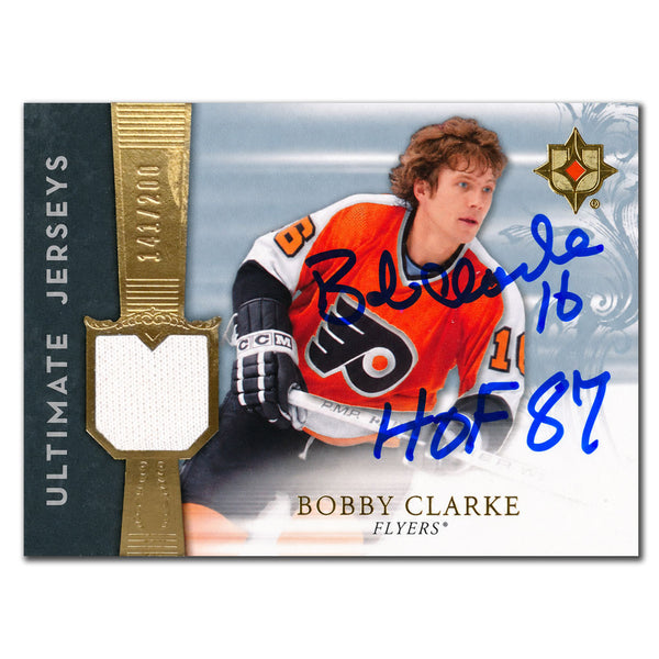 Bobby Clarke autographed 2006-07 Upper Deck Ultimate Collection Philadelphia Flyers Ultimate Jerseys hockey card #UJ-BC numbered 141/200