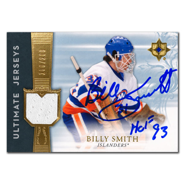 Billy Smith autographed 2006-07 Upper Deck Ultimate Collection New York Islanders Ultimate Jerseys hockey card #UJ-BI numbered 100/200