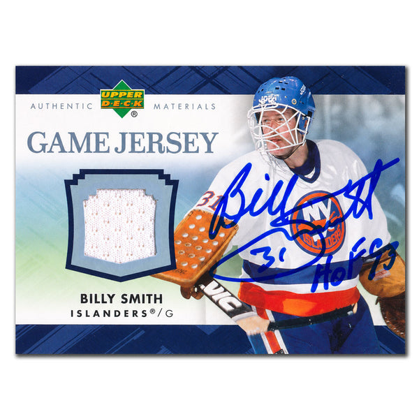 Billy Smith autographed 2007-08 Upper Deck Authentic Materials New York Islanders game jersey hockey card #J-BS