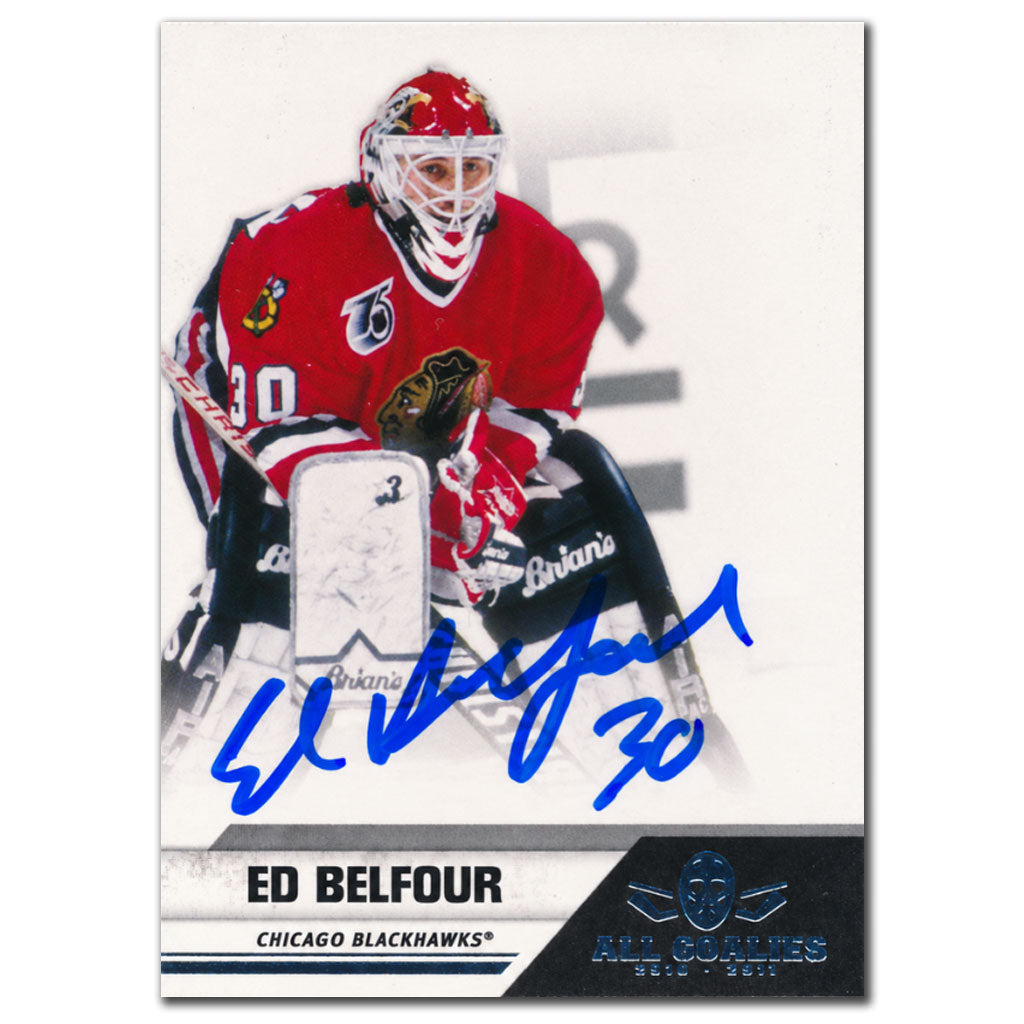 Ed Belfour autographed 2010-11 Panini All Goalies Chicago Blackhawks hockey card #95