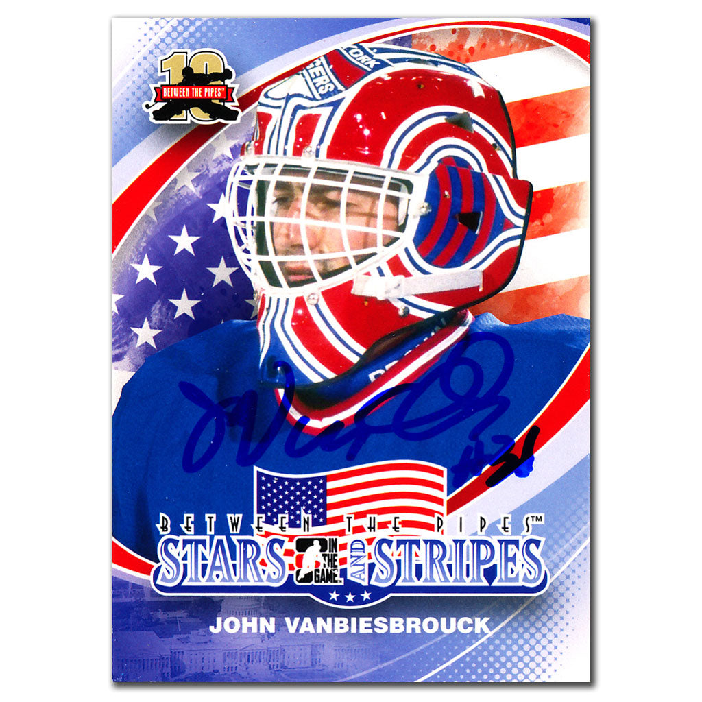 John Vanbiesbrouck autographed 2011-12 In The Game Between The Pipes hockey card #169 featuring him with USA Hockey