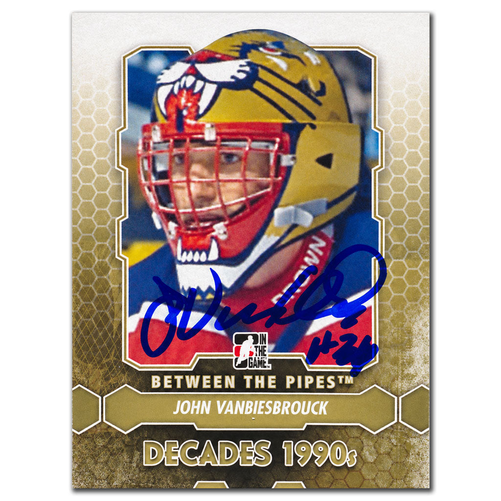 John Vanbiesbrouck autographed 2012-13 In The Game Between The Pipes hockey card #112 featuring him with the Florida Panthers