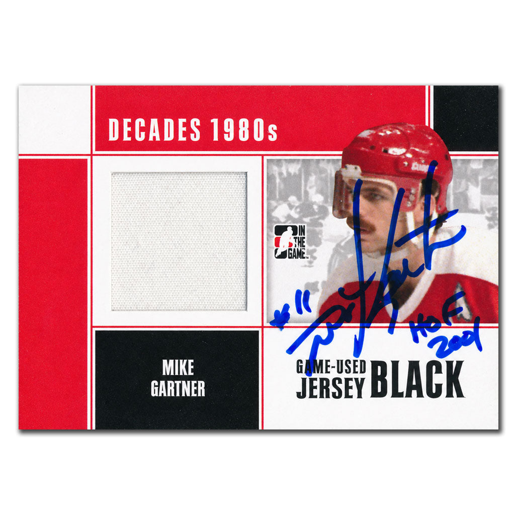 Mike Gartner autographed 2010-11 In The Game Decades 1980s Washington Capitals Game Used Jersey Black hockey card #M-44