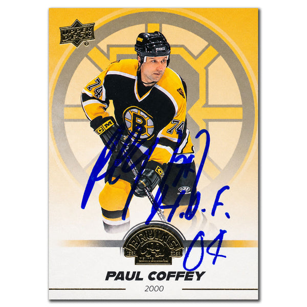 Paul Coffey autographed 2023-24 Upper Deck Boston Bruins Centennial hockey card #64