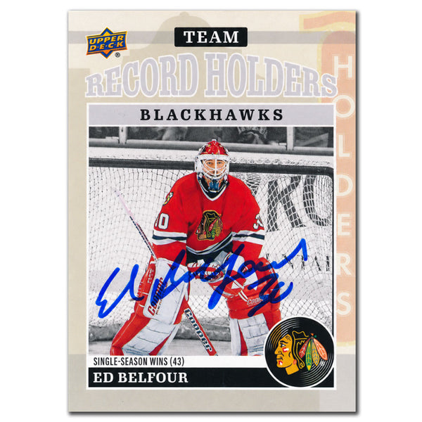 Ed Belfour autographed 2025-26 Upper Deck Chicago Blackhawks Centennial Team Record Holders hockey card #180