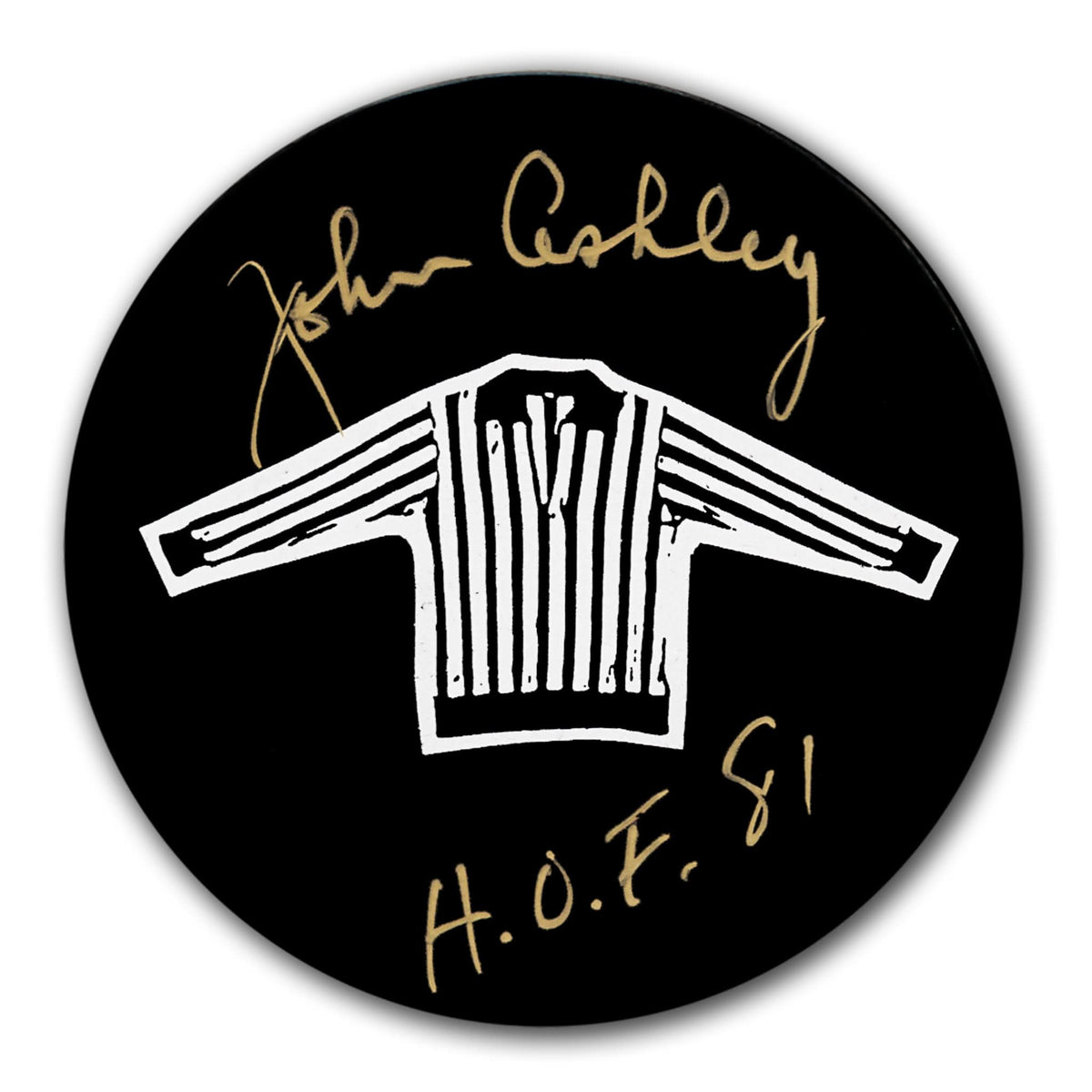 Authentic John Ashley NHL Referee HOF Autographed Puck - SportAuthentix