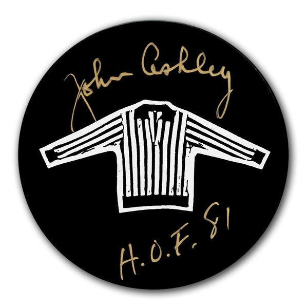 Authentic John Ashley NHL Referee HOF Autographed Puck - SportAuthentix