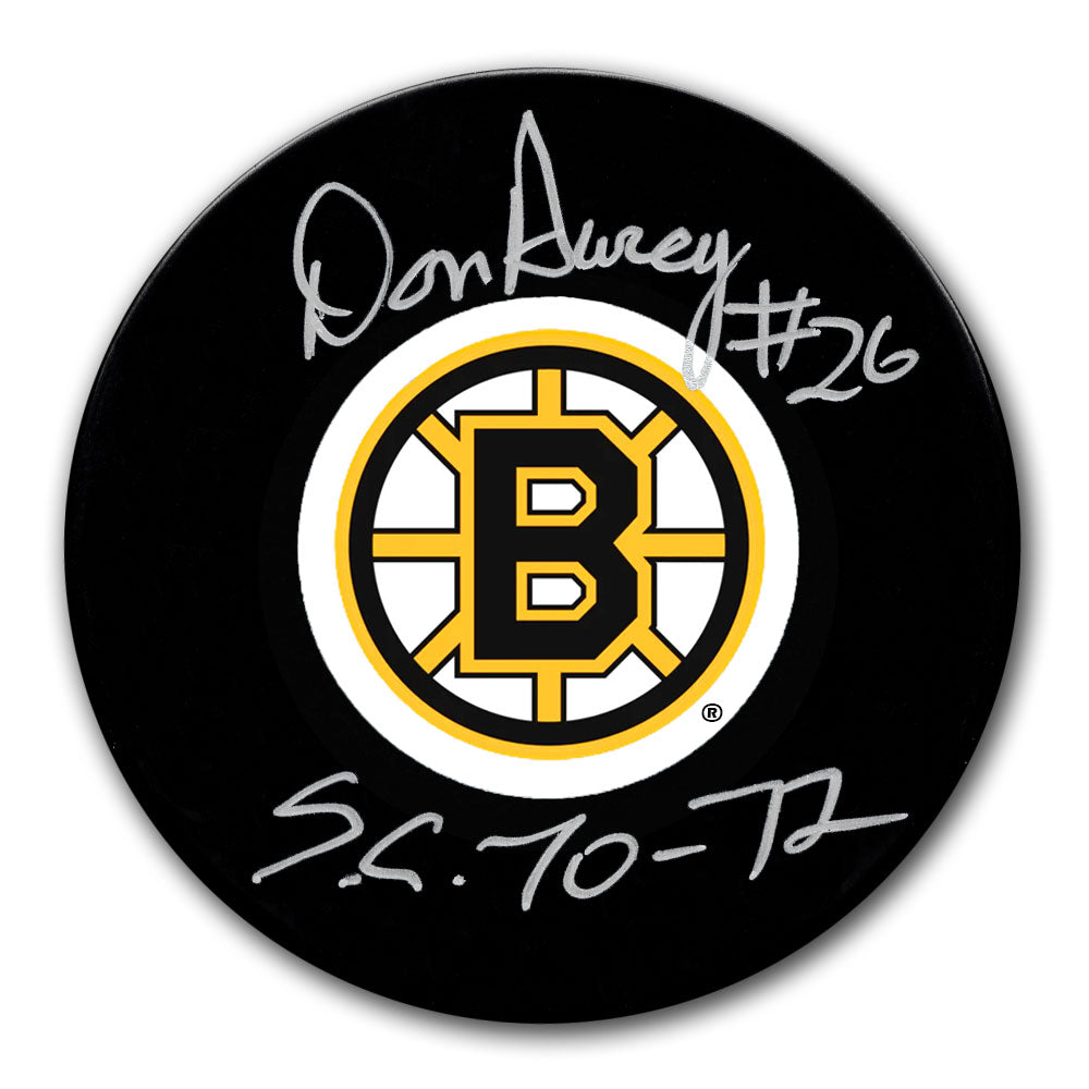 Rondelle autographiée Don Awrey des Bruins de Boston 1970 et 72 Cup