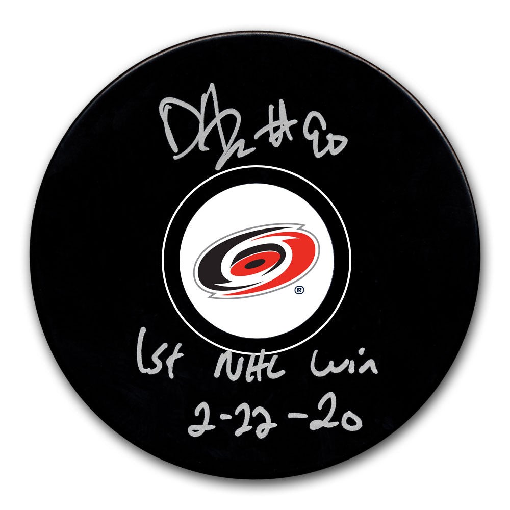 David Ayres Carolina Hurricanes 1st NHL Win 2-22-20 Autographed Puck