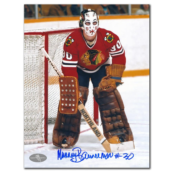 Murray Bannerman autographed Chicago Blackhawks 8x10 photo red jersey game action