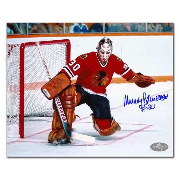 Murray Bannerman autographed Chicago Blackhawks 8x10 photo pad save