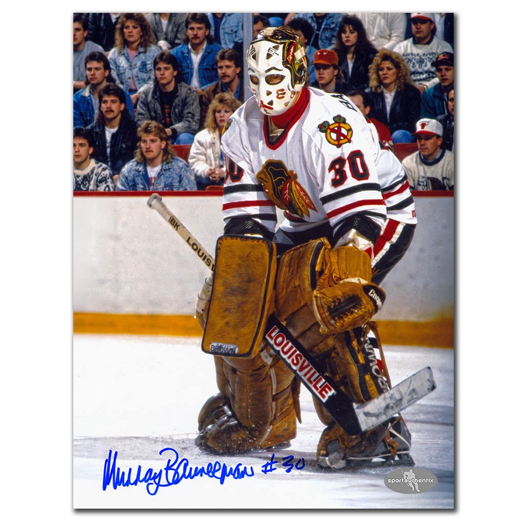 Murray Bannerman autographed Chicago Blackhawks 8x10 photo white jersey game action