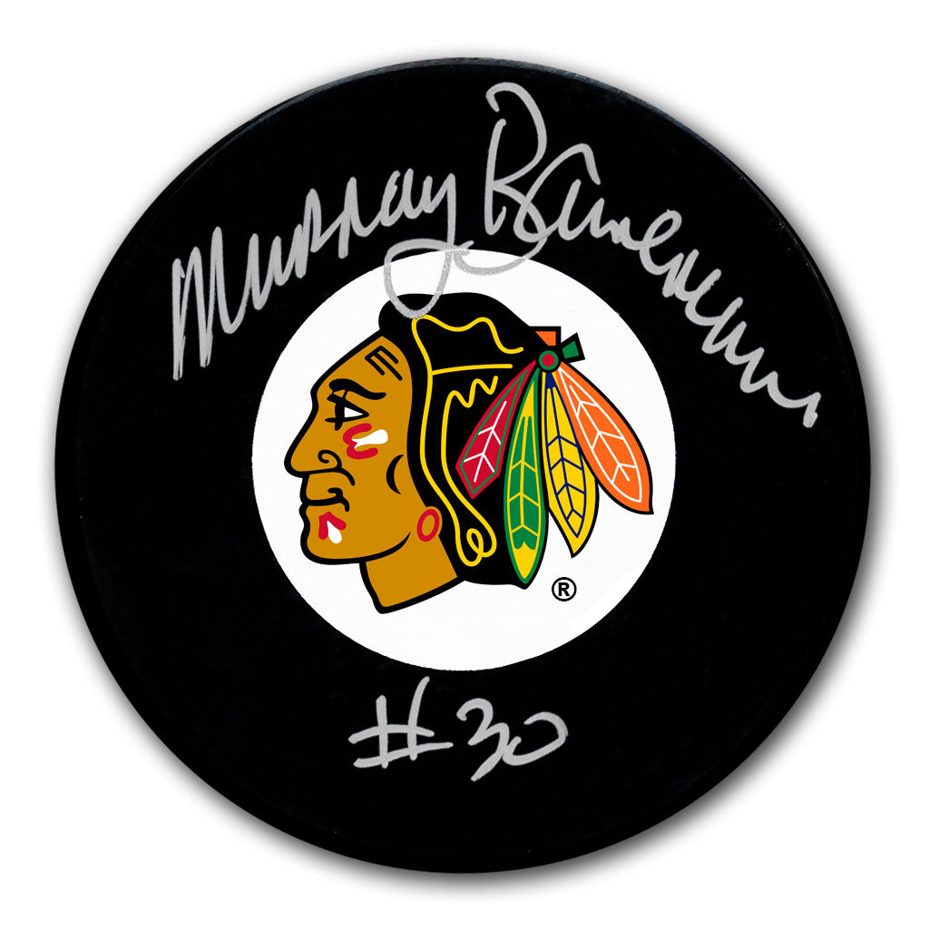 Murray Bannerman autographed Chicago Blackhawks hockey puck