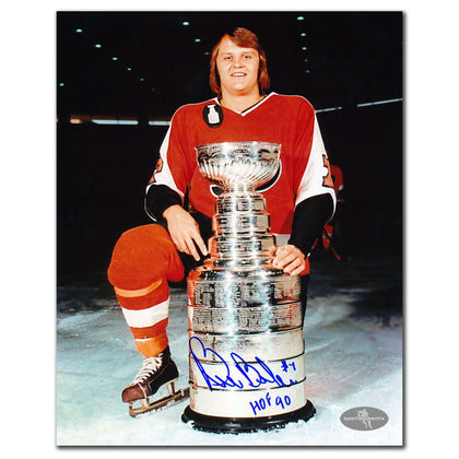 Bill Barber signed 8x10 photo capturing him as a Philadelphia Flyer with the Stanley Cup, authentic hand-signed memorabilia.