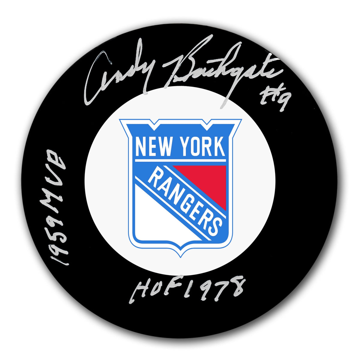 Andy Bathgate New York Rangers HOF 1959 MVP Autographed Puck - Sport Authentix Inc