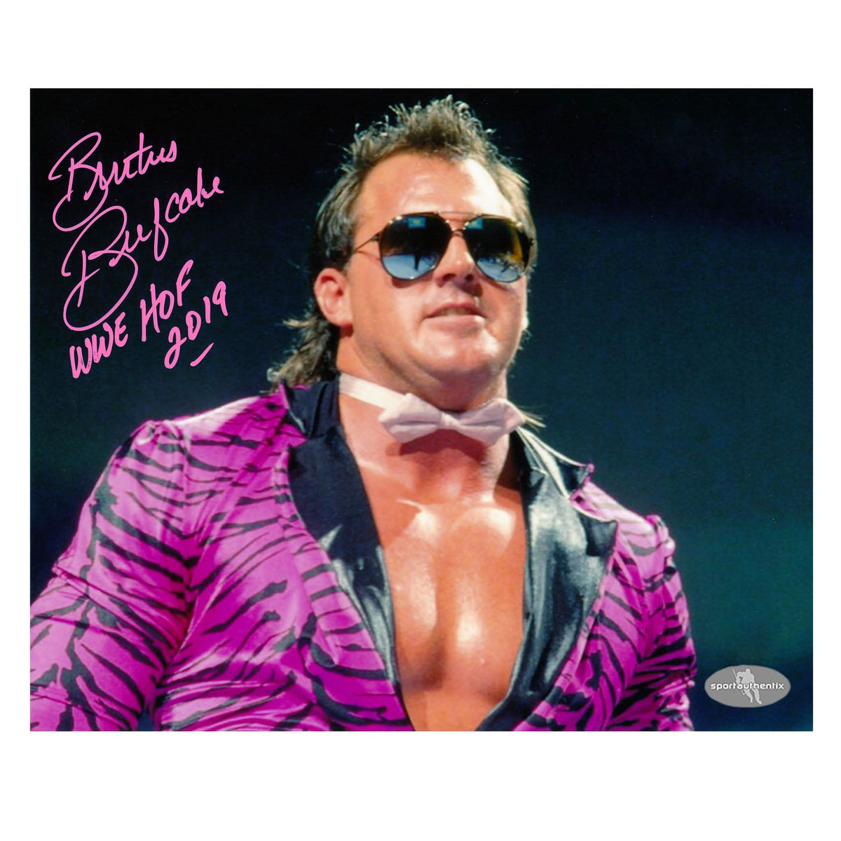 Authentic Brutus The Barber Beefcake WWE Wrestling PINK ZEBRA JACKET Autographed 8x10 - SportAuthentix