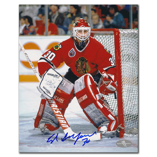 Ed Belfour autographed Chicago Blackhawks 8x10 photo in the crease