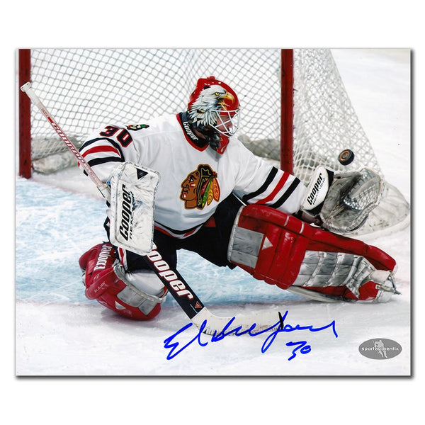 Ed Belfour autographed Chicago Blackhawks 8x10 photo making a glove save