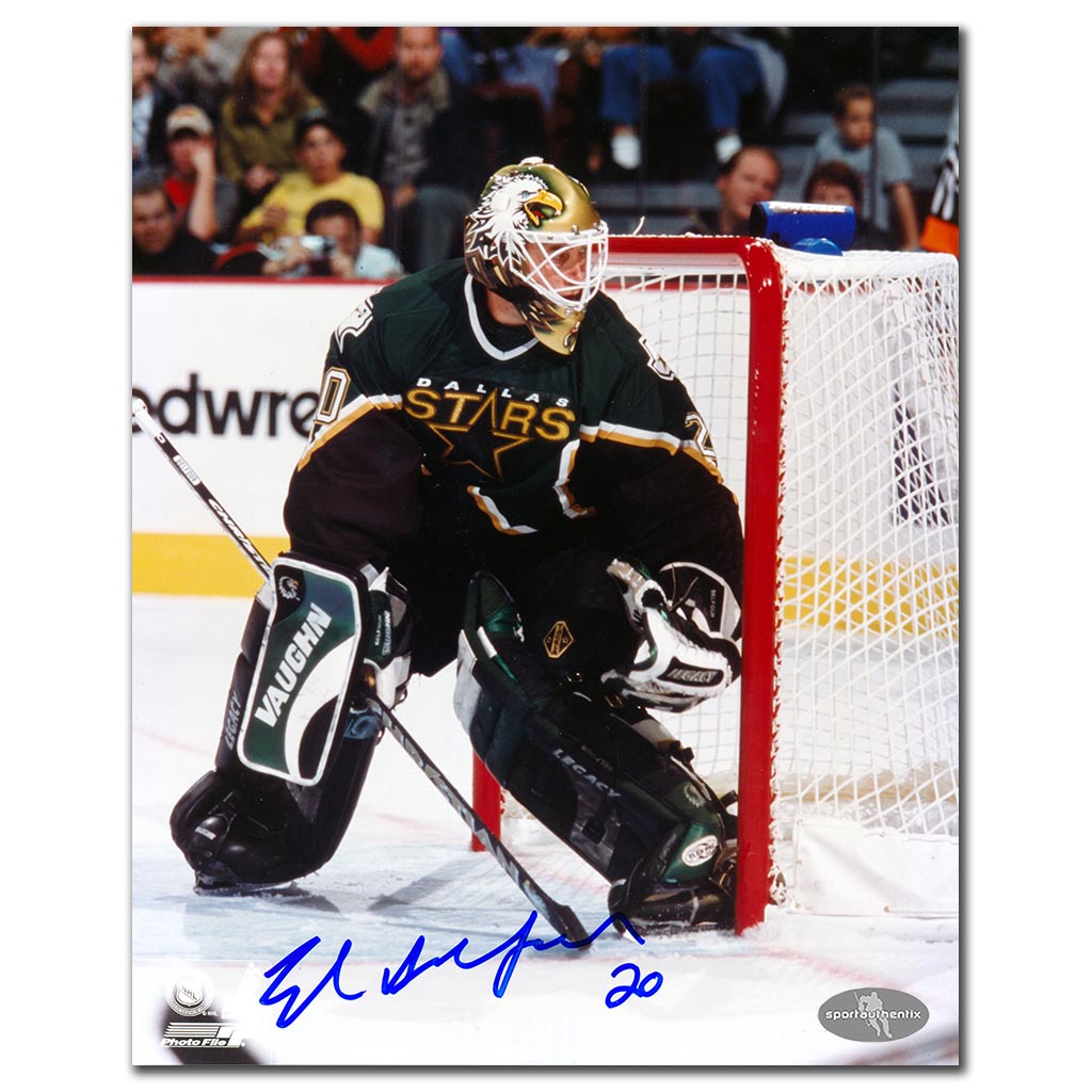 Ed Belfour autographed Dallas Stars 8x10 photo guarding the crease